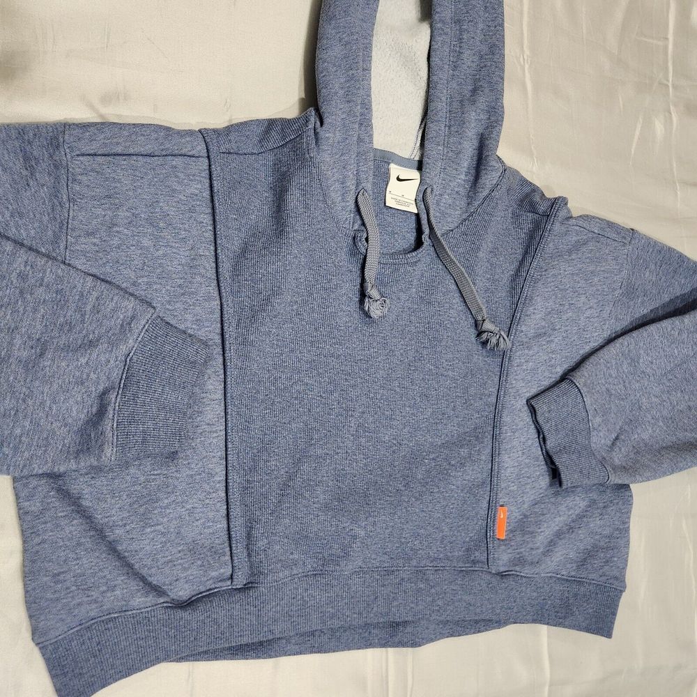 Nike Cropped Hoodie Women M Ribbed Club Fleece Sweater Jumper Athleisure Workout